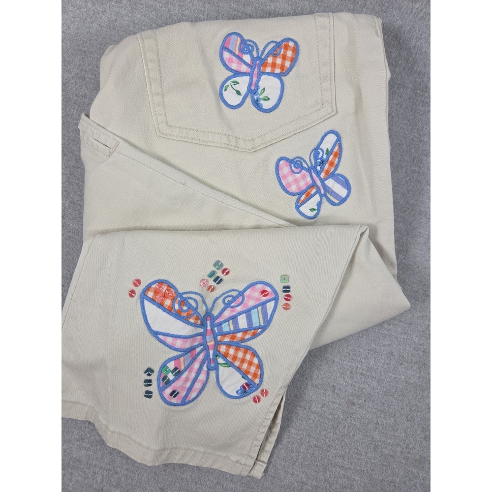 GAP Stretch Capri Pants Girls 12 Vintage 2002 Embroidered Butterflies Retro Y2K